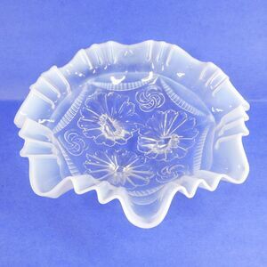 Jefferson Glass - Ruffles & Wings White Opalescent Glass Bowl Vintage